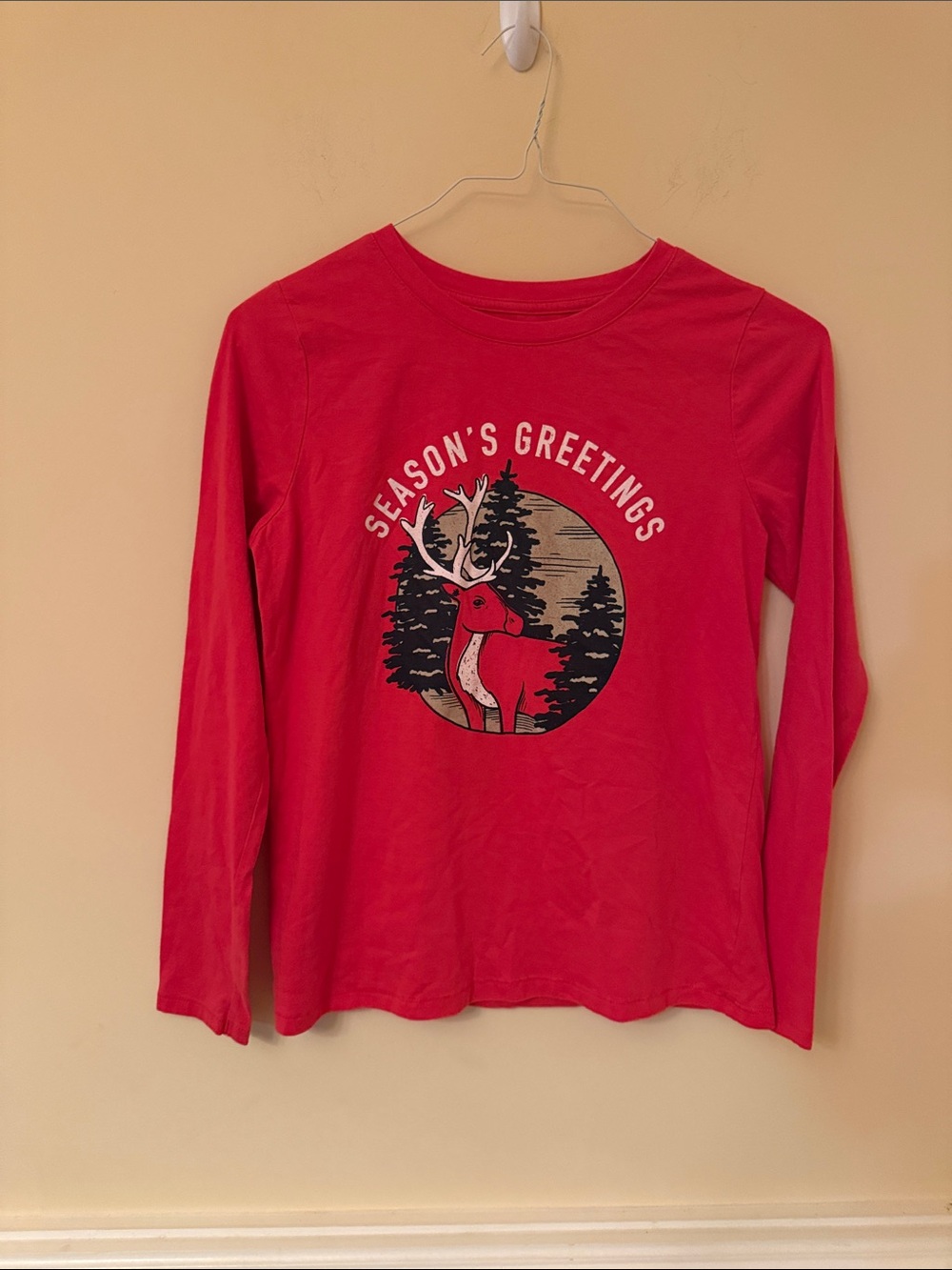 Sonoma Kids Long-Sleeve 'Season's Greetings' Reindeer Red Holiday Tee Size Small